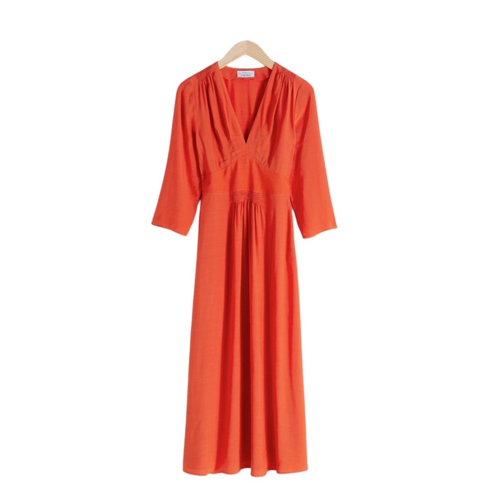 & Other Stories V Neck midi dress apricot orange size 4 (runs smaller)